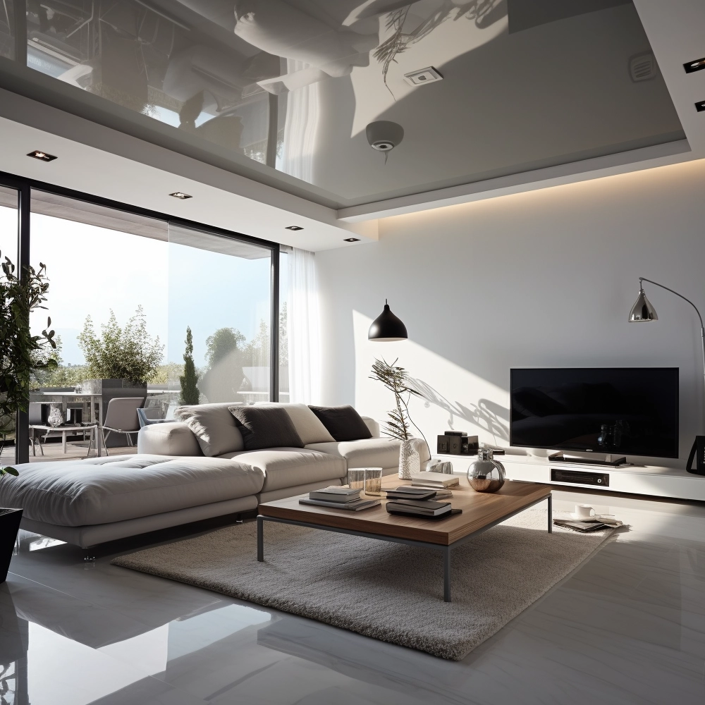 Серый глянцевый потолок