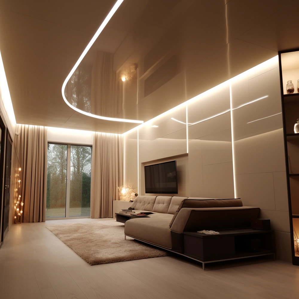 Бежевый парящий потолок