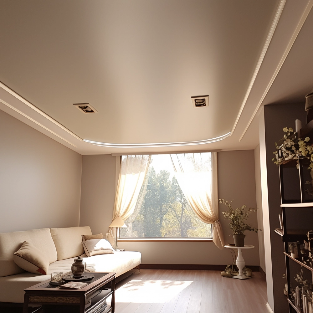 Бежевый матовый потолок