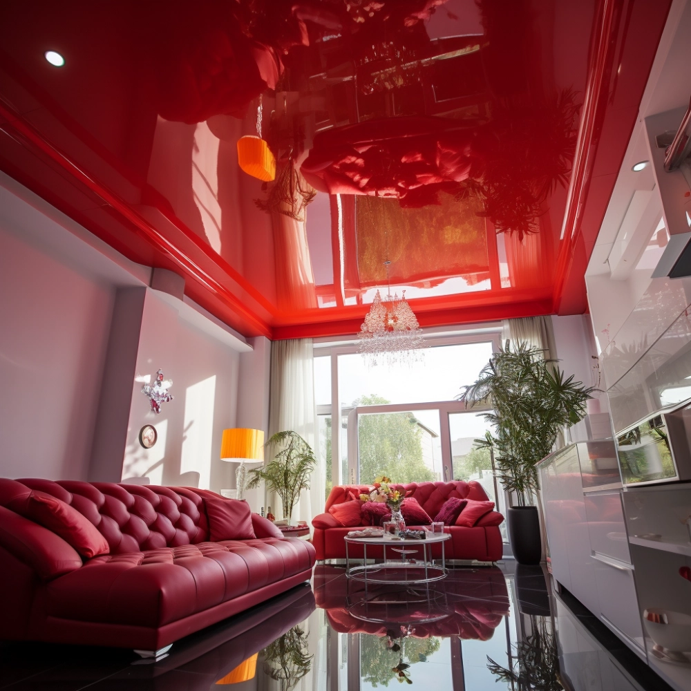 Красный глянцевый потолок