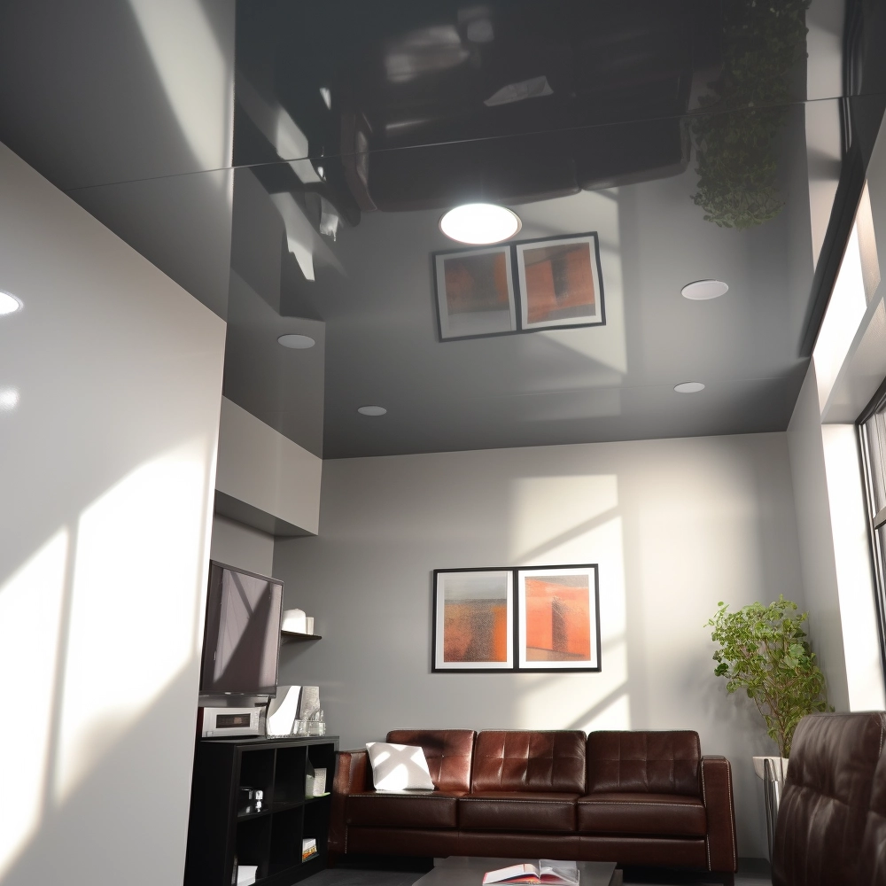 Серый глянцевый потолок