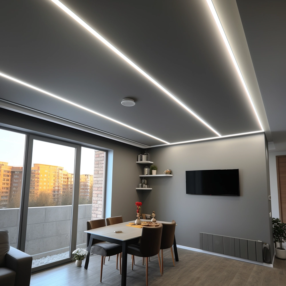 Серый потолок со световыми линиями