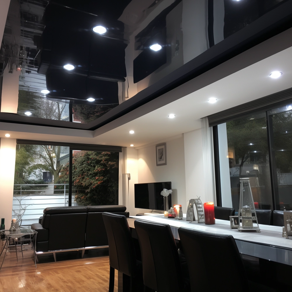 Черно-белый глянцевый потолок