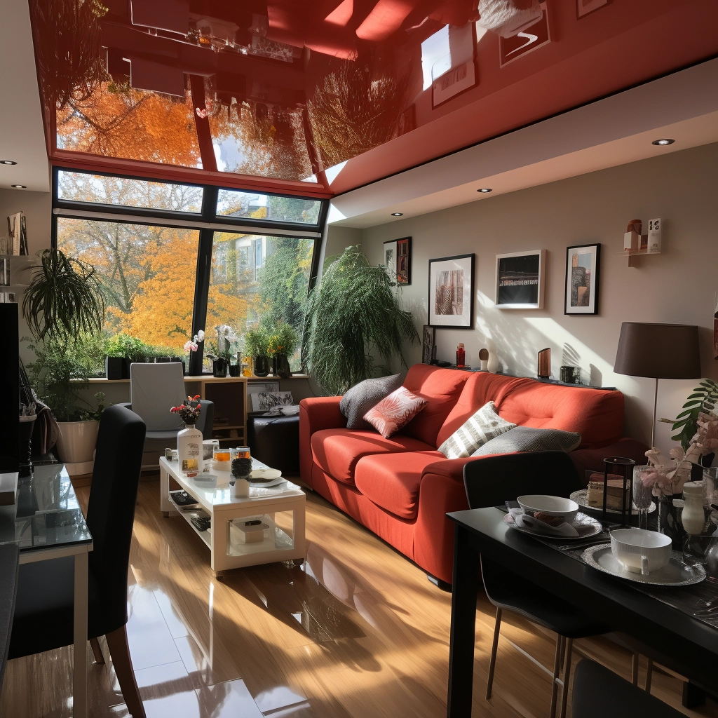 Красный глянцевый потолок