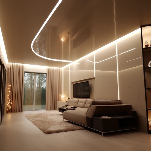 Бежевый парящий потолок