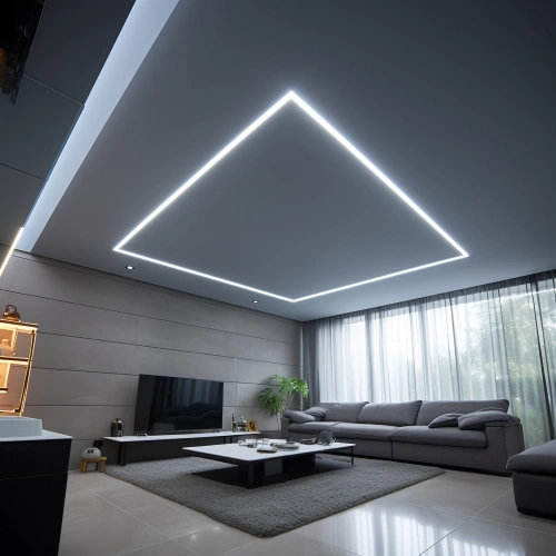 Серый потолок со световыми линиями