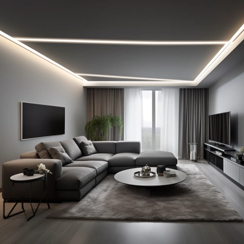 Серый потолок со световыми линиями