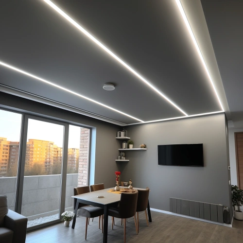 Серый потолок со световыми линиями