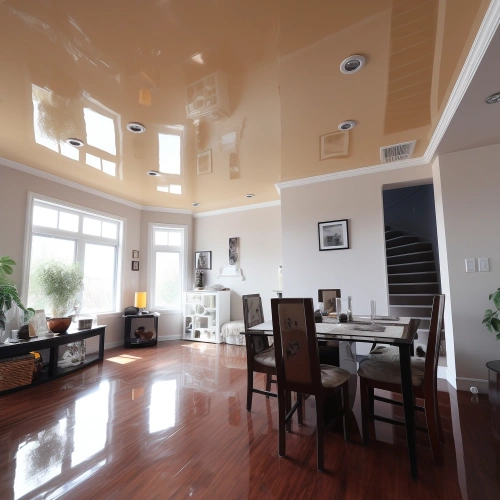 Бежевый глянцевый потолок